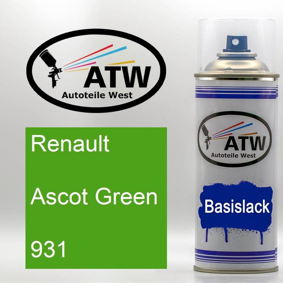 Renault, Ascot Green, 931: 400ml Sprühdose, von ATW Autoteile West.